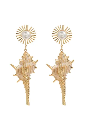 Loookus - Shell Pearl Floral Earrings