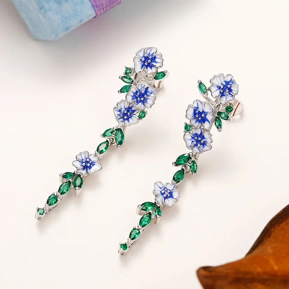 Loookus - Vintage Blue Flower Dangle Earrings