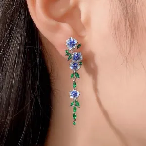 Loookus - Vintage Blue Flower Dangle Earrings