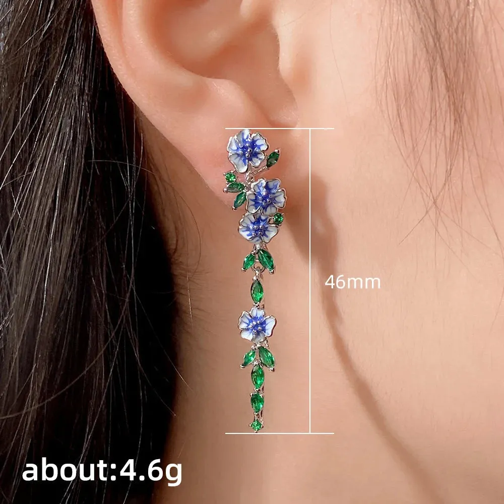 Loookus - Vintage Blue Flower Dangle Earrings