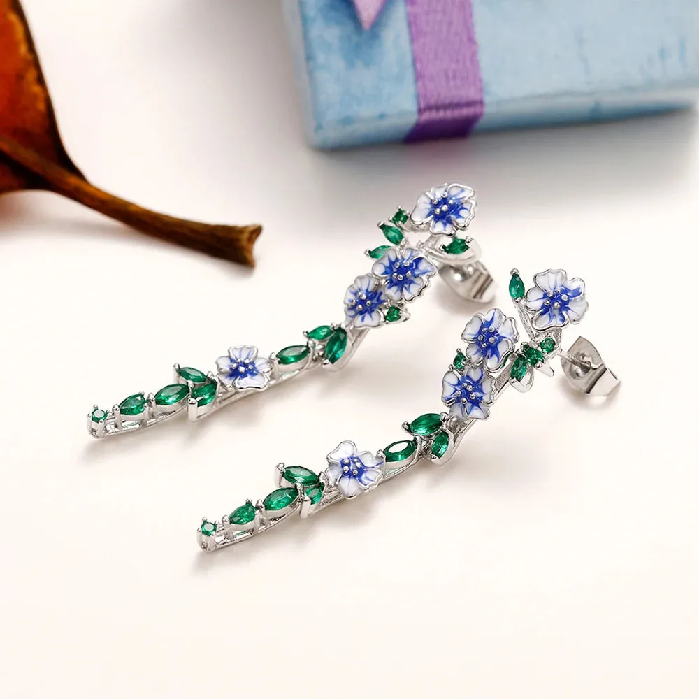 Loookus - Vintage Blue Flower Dangle Earrings