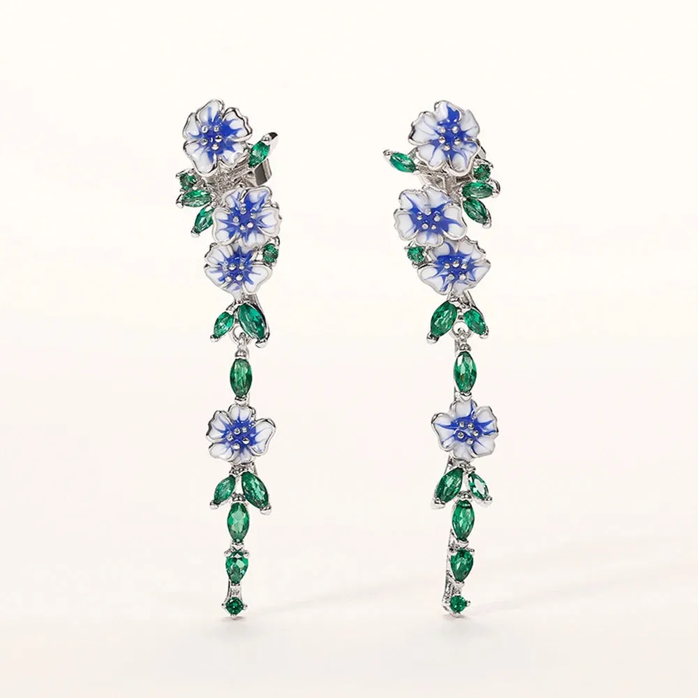 Loookus - Vintage Blue Flower Dangle Earrings