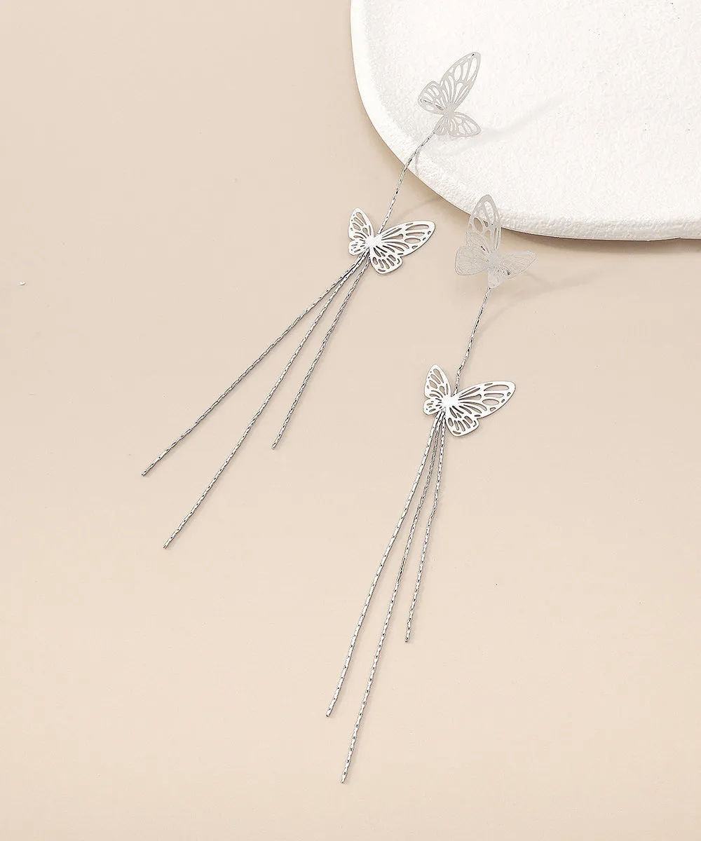 Loookus - White Butterfly Tassel Earrings