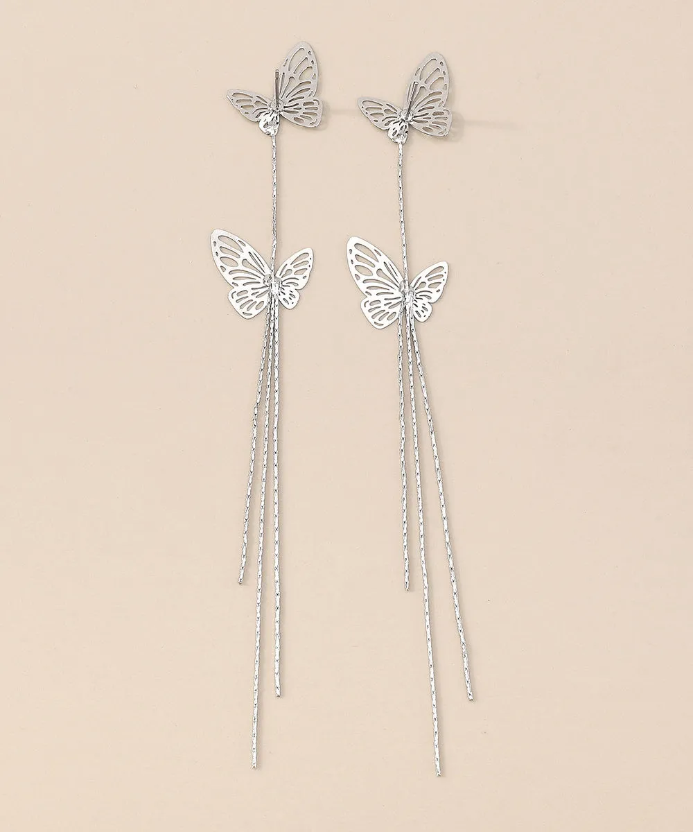 Loookus - White Butterfly Tassel Earrings