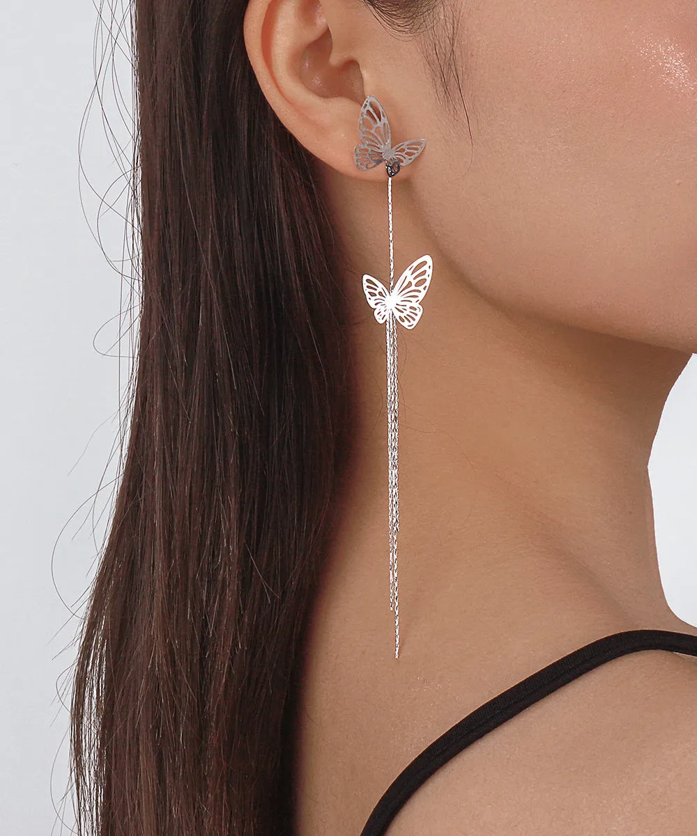 Loookus - White Butterfly Tassel Earrings