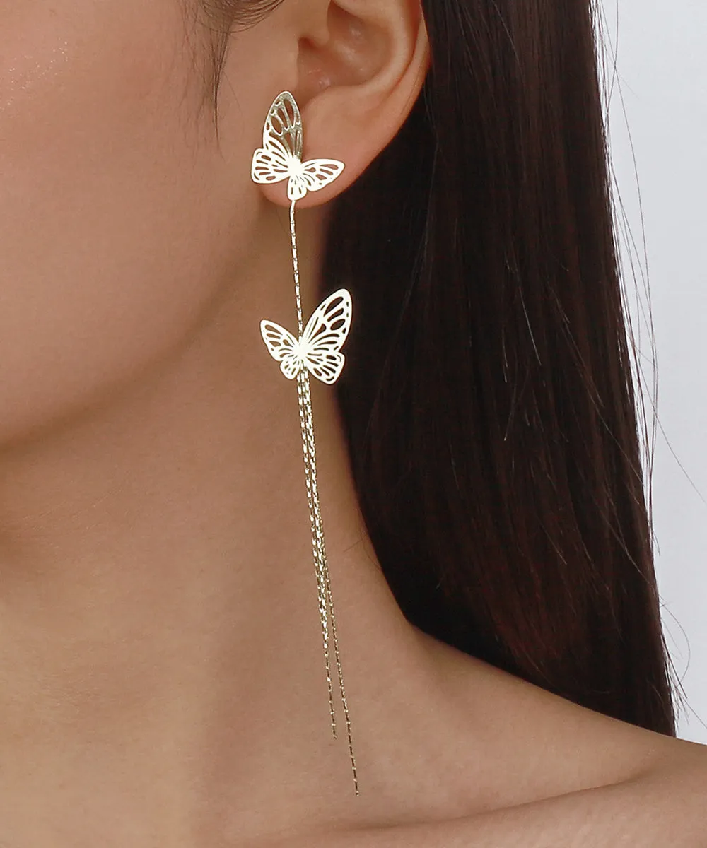 Loookus - White Butterfly Tassel Earrings