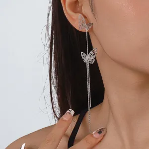 Loookus - White Butterfly Tassel Earrings
