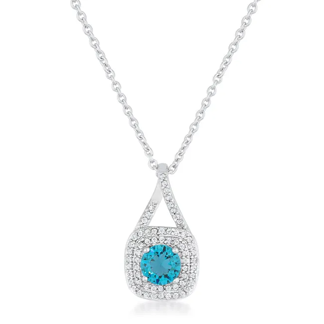 LOVCIA Aqua CZ Vintage-Inspired Rhodium Drop Necklace