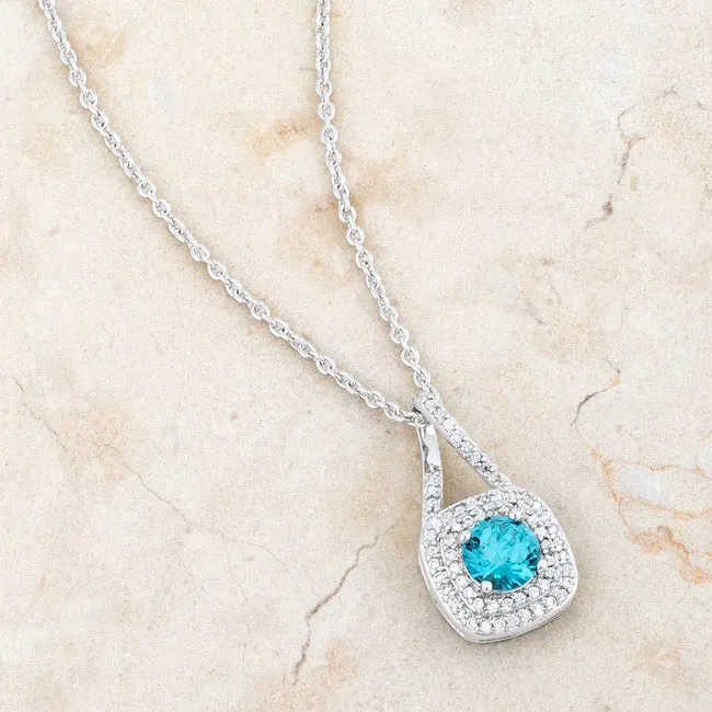 LOVCIA Aqua CZ Vintage-Inspired Rhodium Drop Necklace