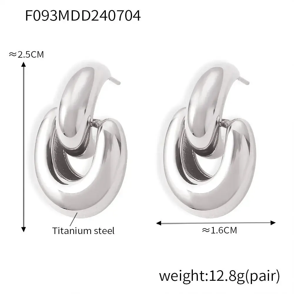 LOVCIA Chic U-Shaped 18K Gold Titanium Steel Buckle Stud Earrings