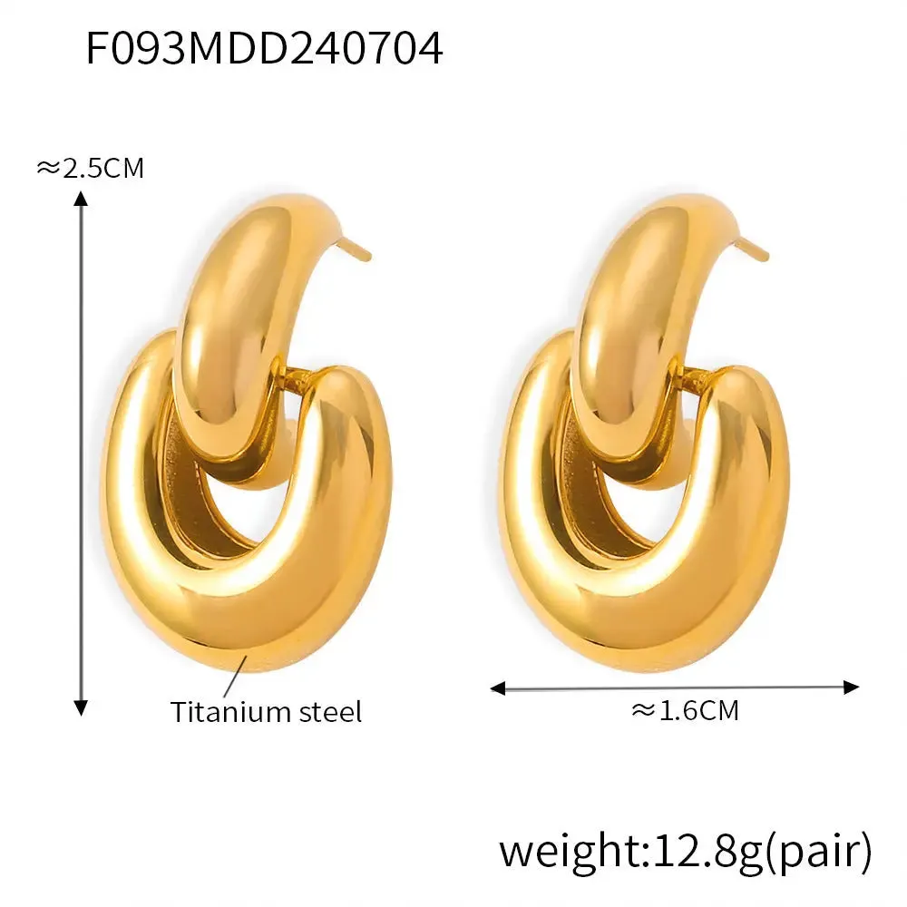 LOVCIA Chic U-Shaped 18K Gold Titanium Steel Buckle Stud Earrings