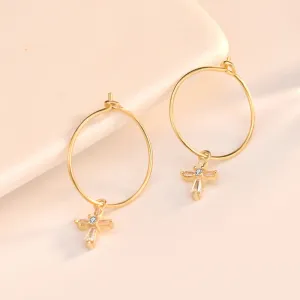 LOVCIA Elegant 925 Sterling Silver Cross Circle Hoop Earrings for Women with AAA Cubic Zirconia