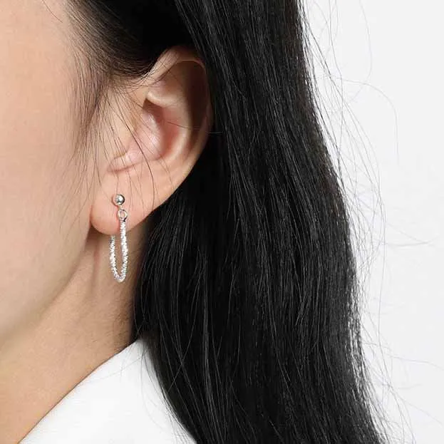 LOVCIA Elegant Baby's Breath Chain 925 Sterling Silver Hoop Earrings for Women