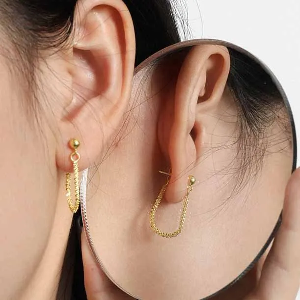 LOVCIA Elegant Baby's Breath Chain 925 Sterling Silver Hoop Earrings for Women
