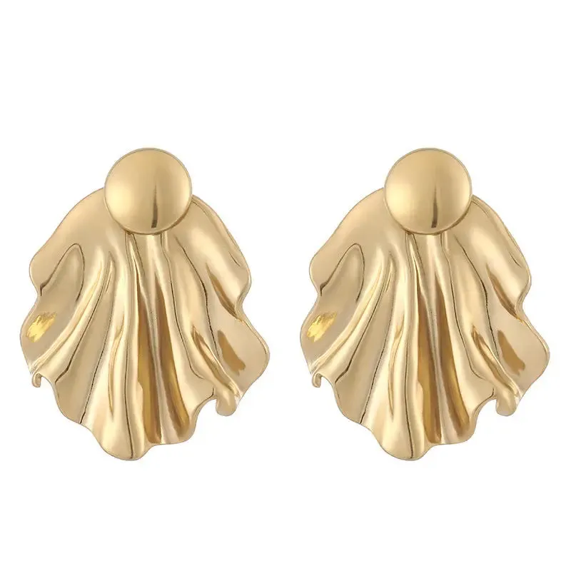 LOVCIA Elegant Pleated Gold and Silver Stainless Steel Stud Earrings for Women