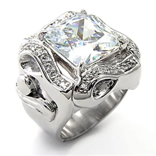 LOVCIA Elegant Rhodium-Plated Sterling Silver Ring with Clear AAA CZ Stone