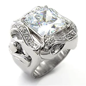 LOVCIA Elegant Rhodium-Plated Sterling Silver Ring with Clear AAA CZ Stone
