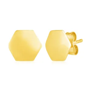 LOVCIA Luxury Elegant 14K Yellow Gold Hexagon Post Earrings