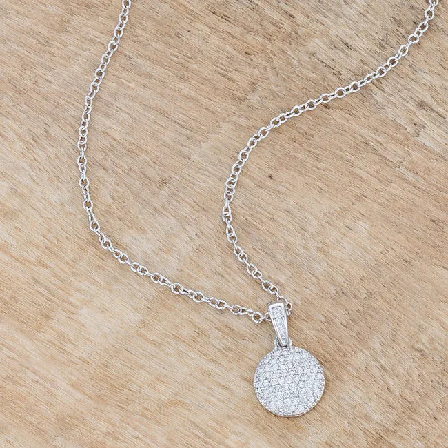 LOVCIA Rhodium-Plated Necklace with Shimmering CZ Disc Pendant