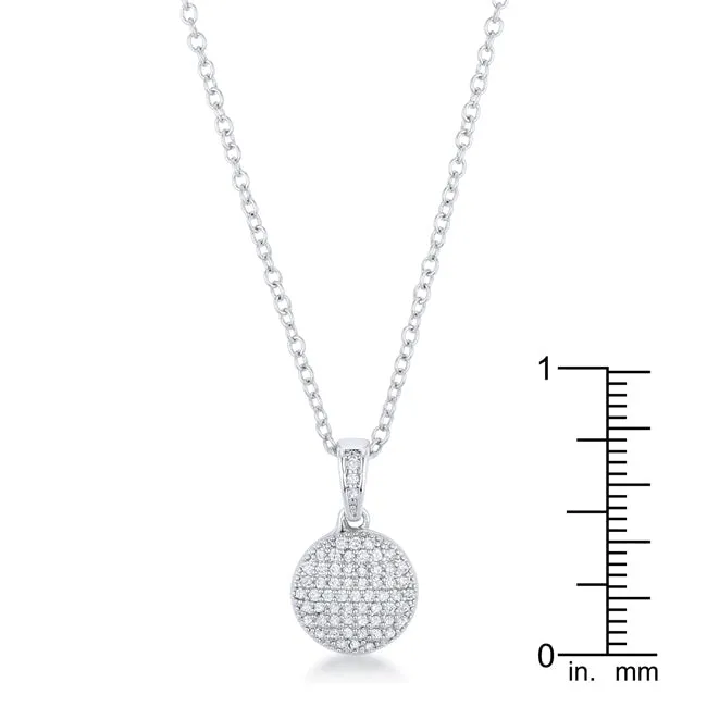 LOVCIA Rhodium-Plated Necklace with Shimmering CZ Disc Pendant
