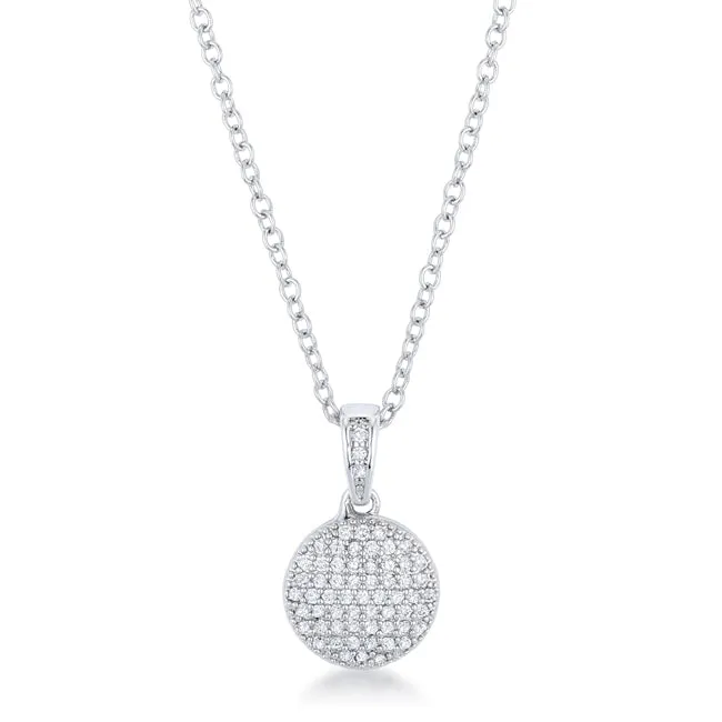 LOVCIA Rhodium-Plated Necklace with Shimmering CZ Disc Pendant
