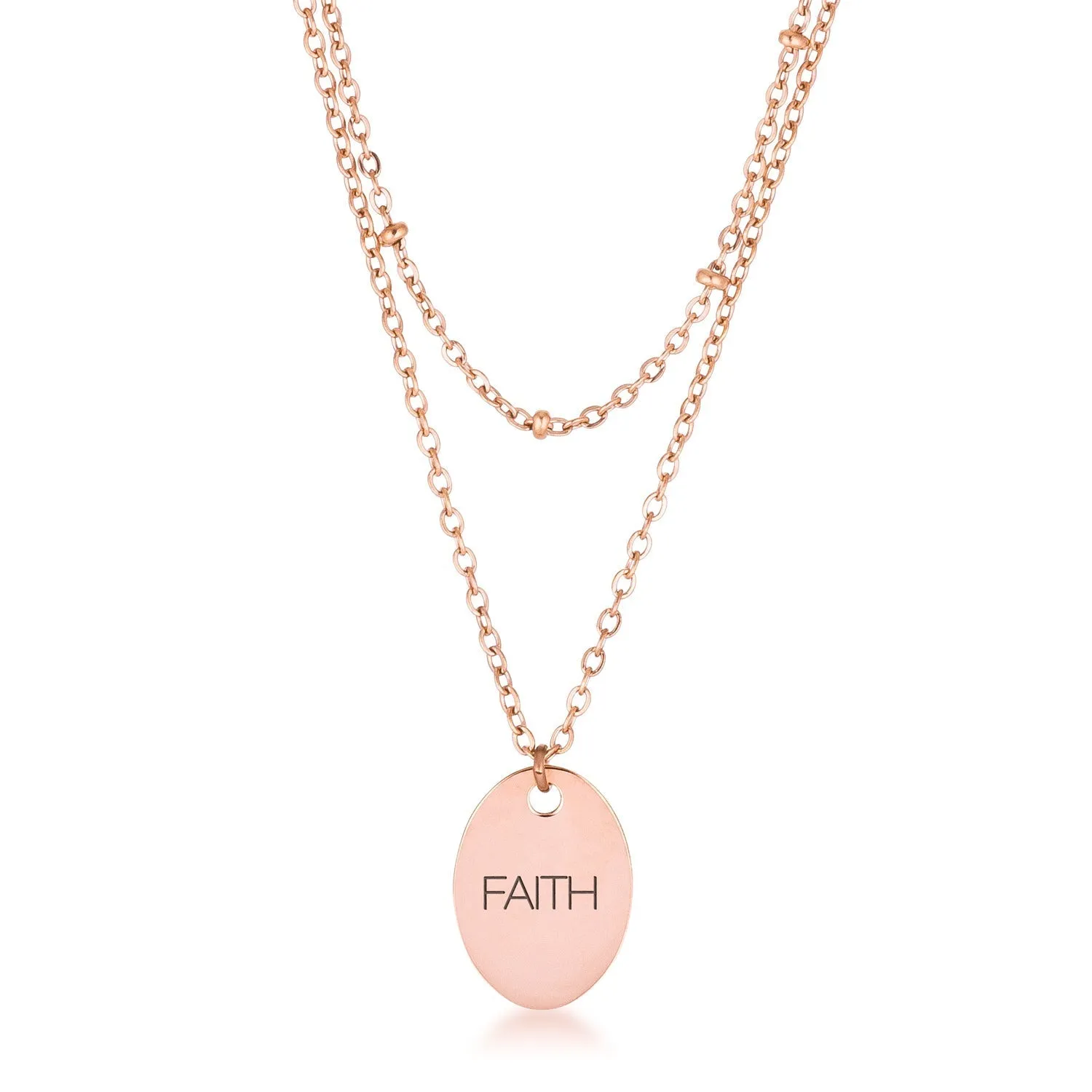 LOVCIA Stylish Rose Gold Double Chain FAITH Pendant Necklace