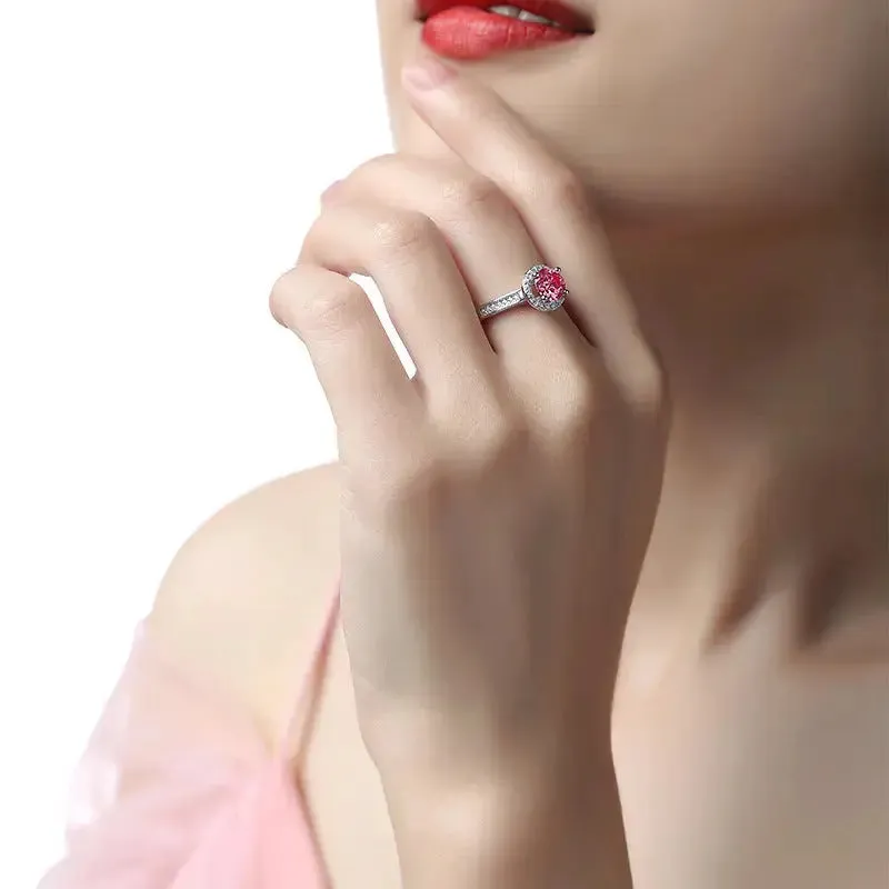 LOVCIA Women Pink Round Moissanite CZ 925 Sterling Silver Adjustable Ring