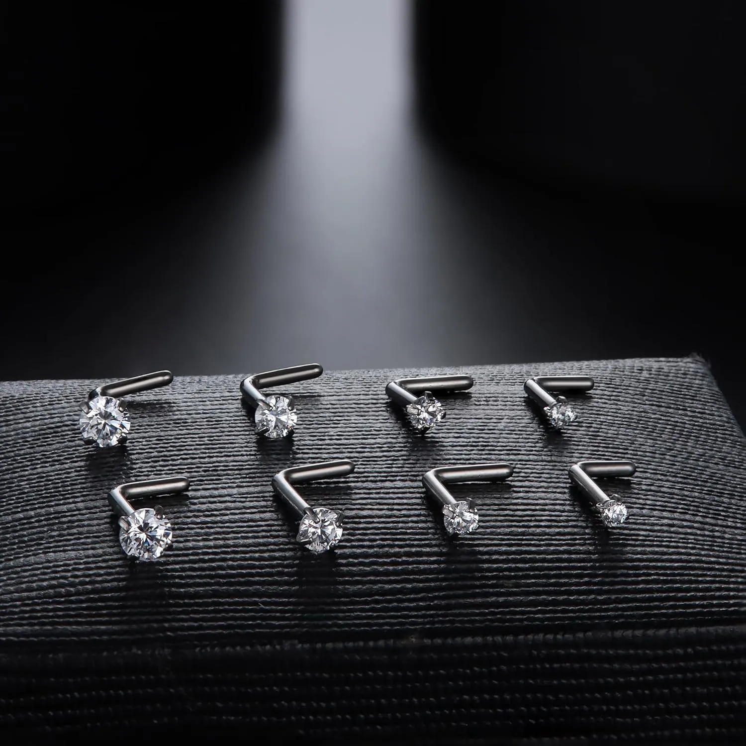 LOYALLOOK 8PCS Titanium Nose Rings, 20G/18G Corkscrew & L Shape Studs, Diamond CZ, Silver & Gold, Hypoallergenic, 1.5mm-3mm