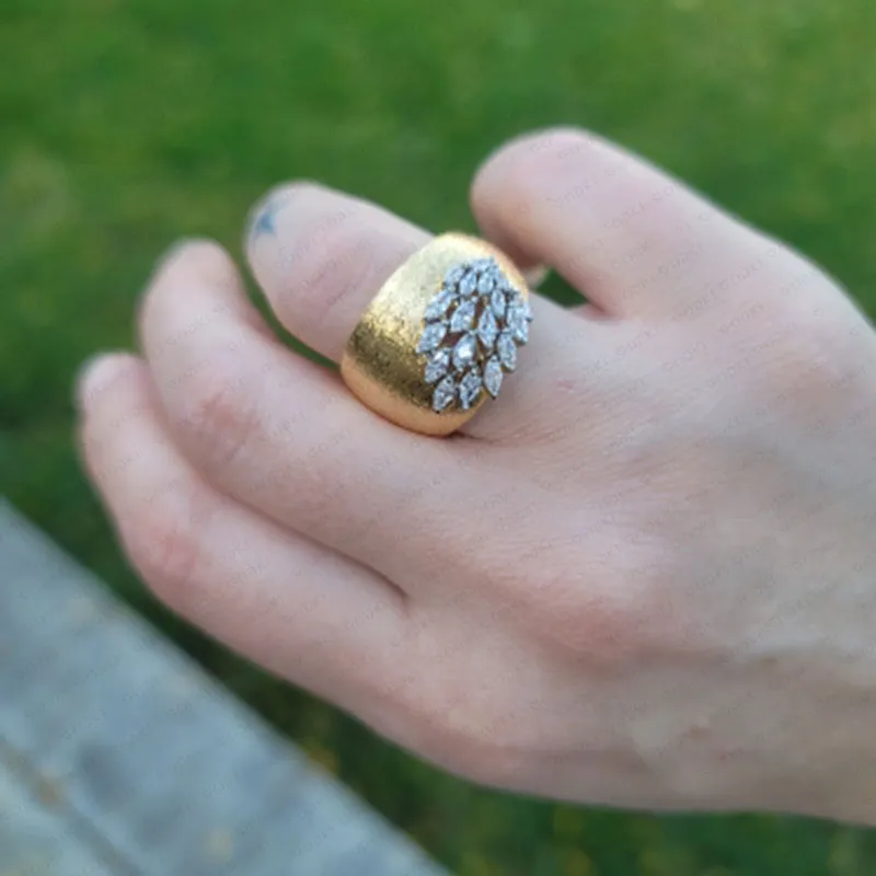 Luxury Feather Gold Bold Rings with Zirconia Stones Rings