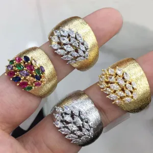 Luxury Feather Gold Bold Rings with Zirconia Stones Rings