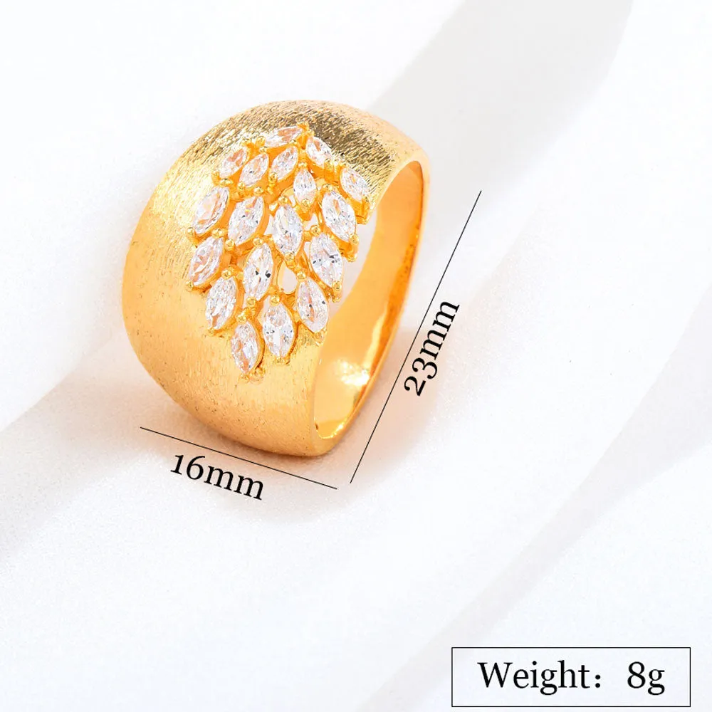 Luxury Feather Gold Bold Rings with Zirconia Stones Rings