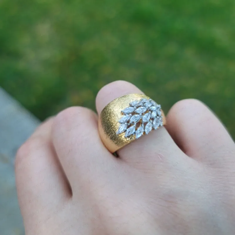 Luxury Feather Gold Bold Rings with Zirconia Stones Rings