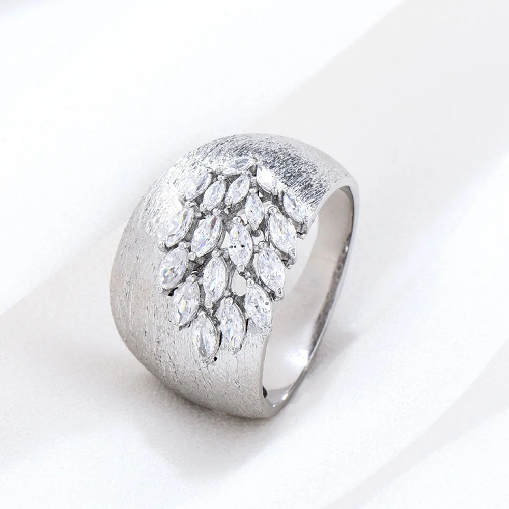 Luxury Feather Gold Bold Rings with Zirconia Stones Rings
