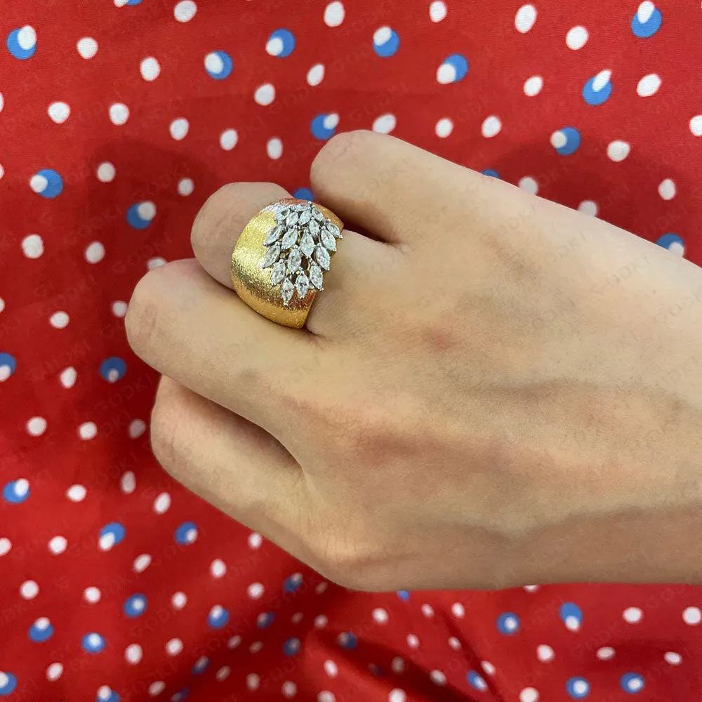 Luxury Feather Gold Bold Rings with Zirconia Stones Rings
