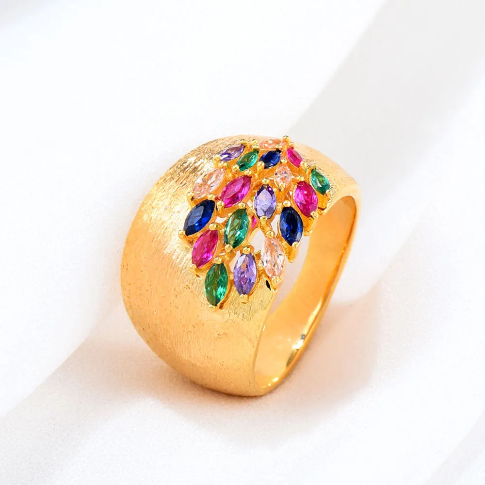 Luxury Feather Gold Bold Rings with Zirconia Stones Rings