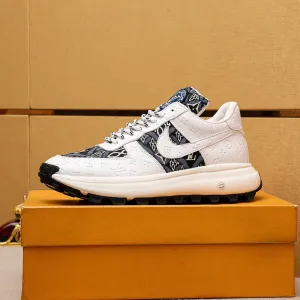 LV HIGH-END CLASSIC WHITE BLACK AND WHITE SUEDE MEN'S SHOES