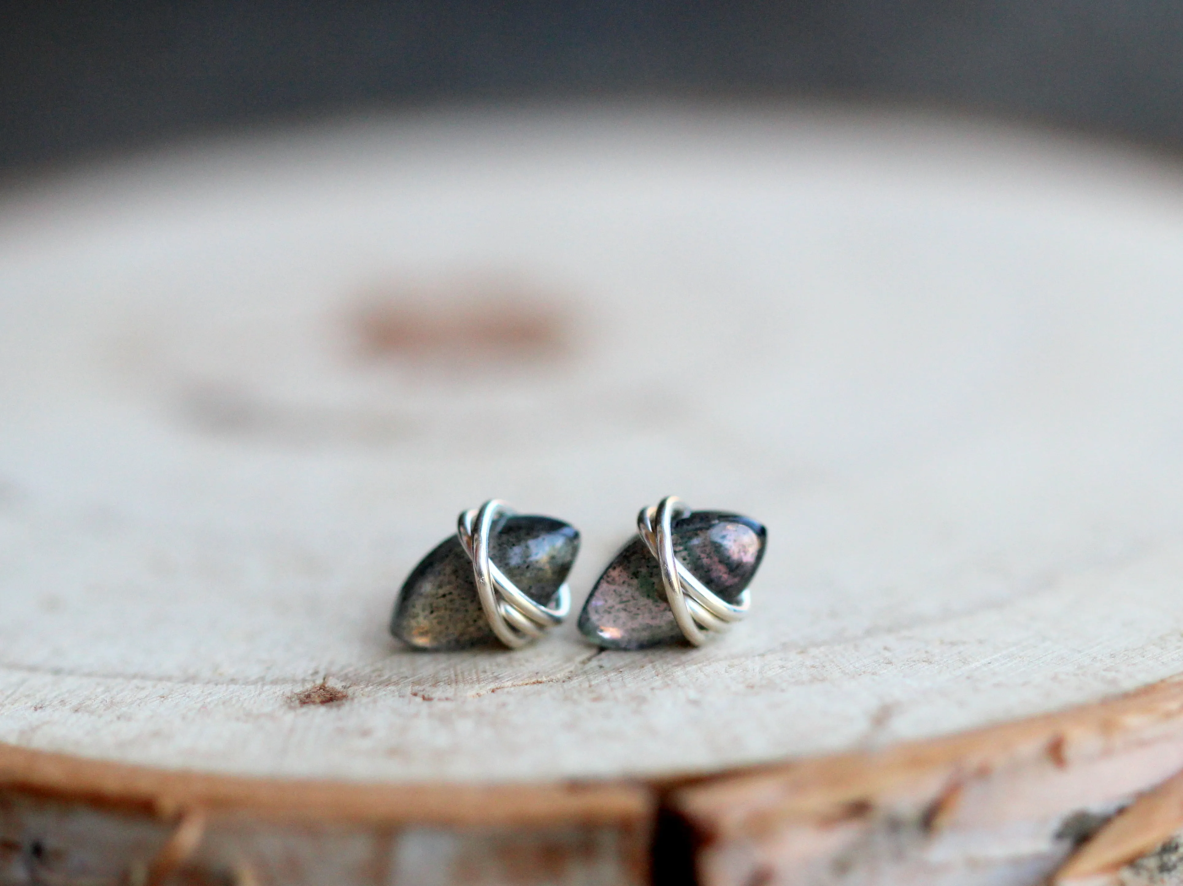 Marquis Studs - Labradorite
