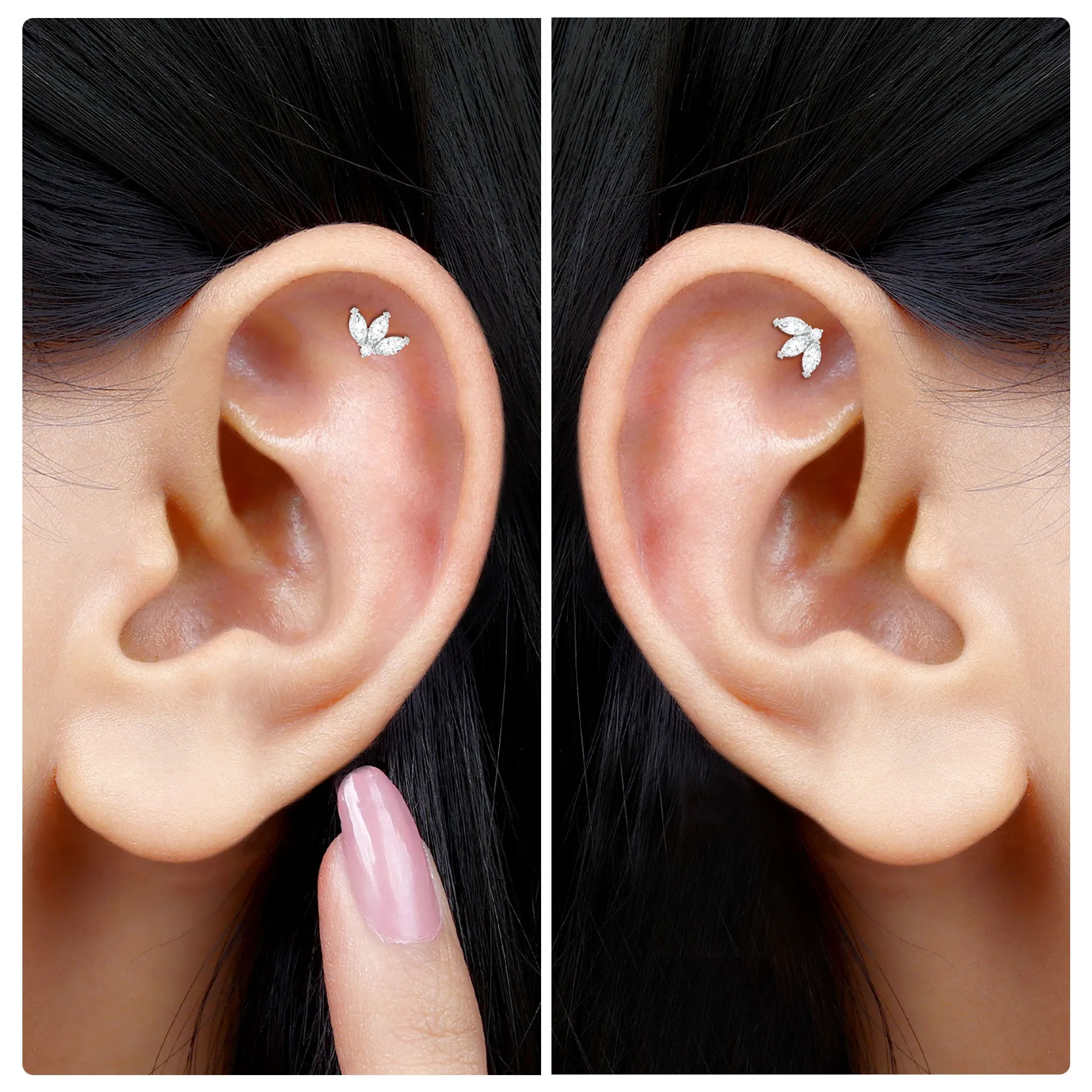 Marquise Moissanite Lotus Flower Earring for Helix Piercing