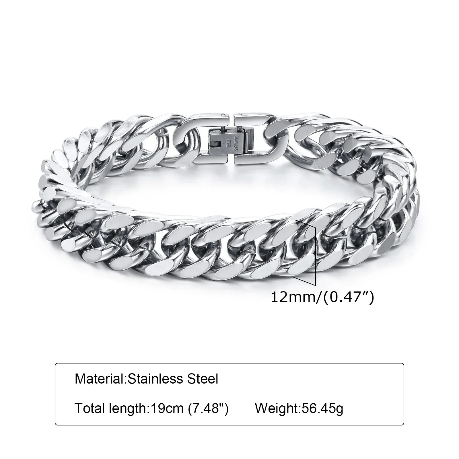Men's Chunky 8/10/12/15MM Stainless Steel Cuban Chain Bracelets