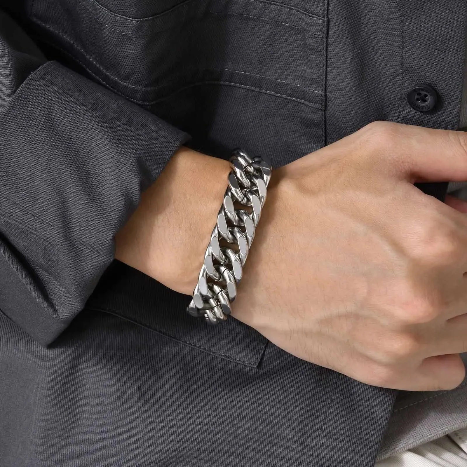 Men's Chunky 8/10/12/15MM Stainless Steel Cuban Chain Bracelets
