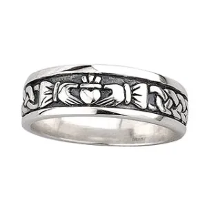 Mens Sterling Silver Oxidized Claddagh Wedding Ring S2828