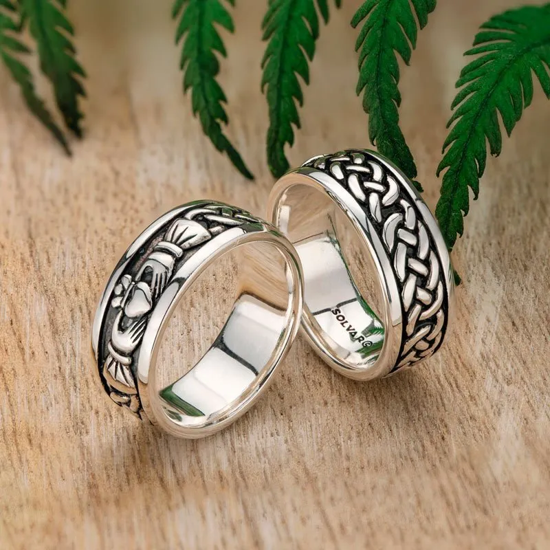 Mens Sterling Silver Oxidized Claddagh Wedding Ring S2828
