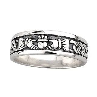 Mens Sterling Silver Oxidized Claddagh Wedding Ring S2828