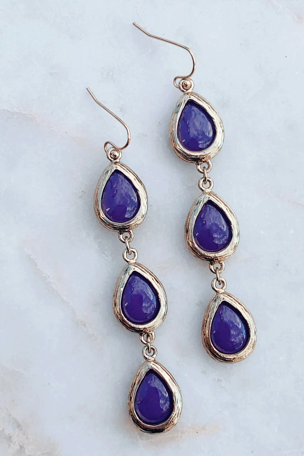 Mia 3 Stone Drop Earrings