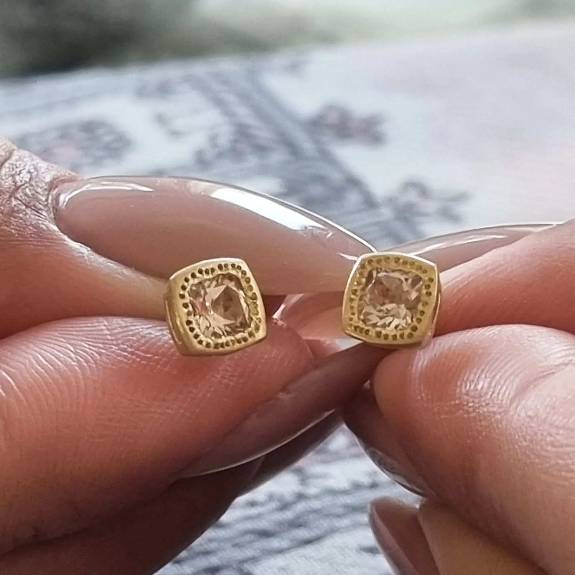 Minimalist Gold Morganite Studs Earrings