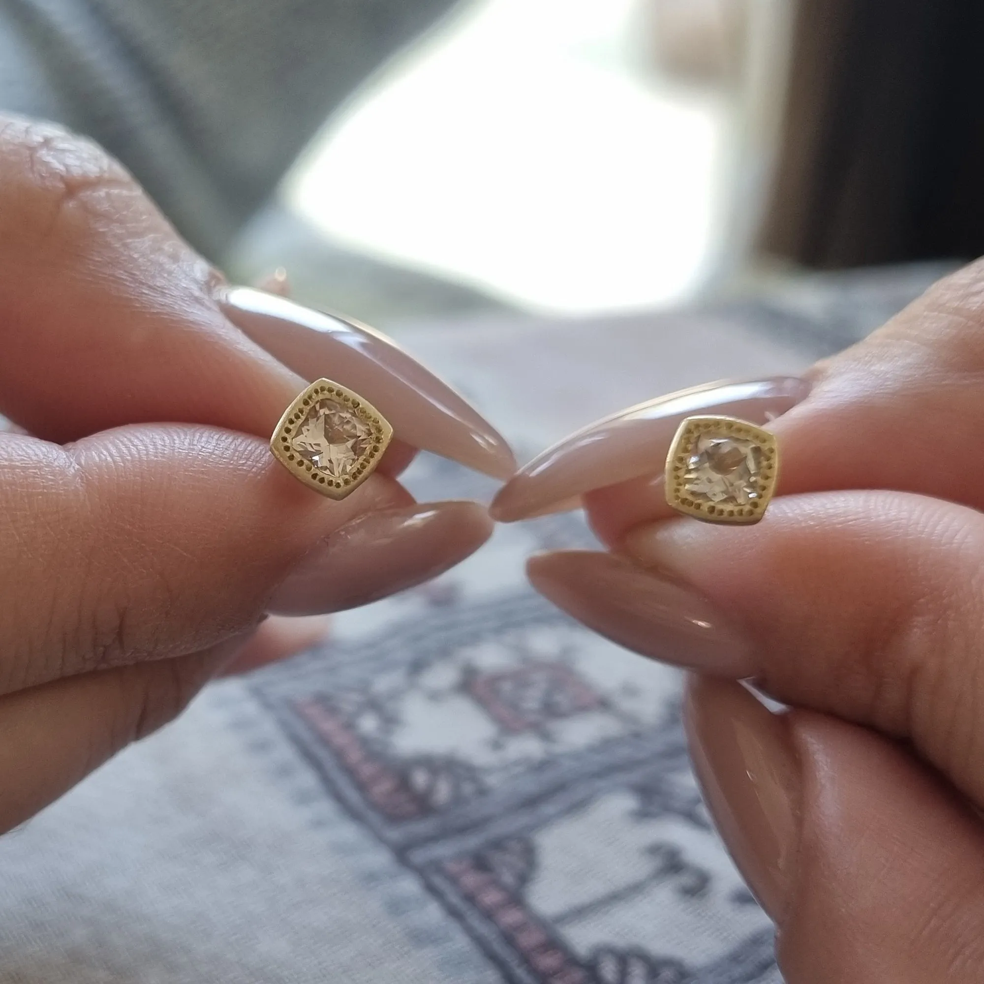 Minimalist Gold Morganite Studs Earrings