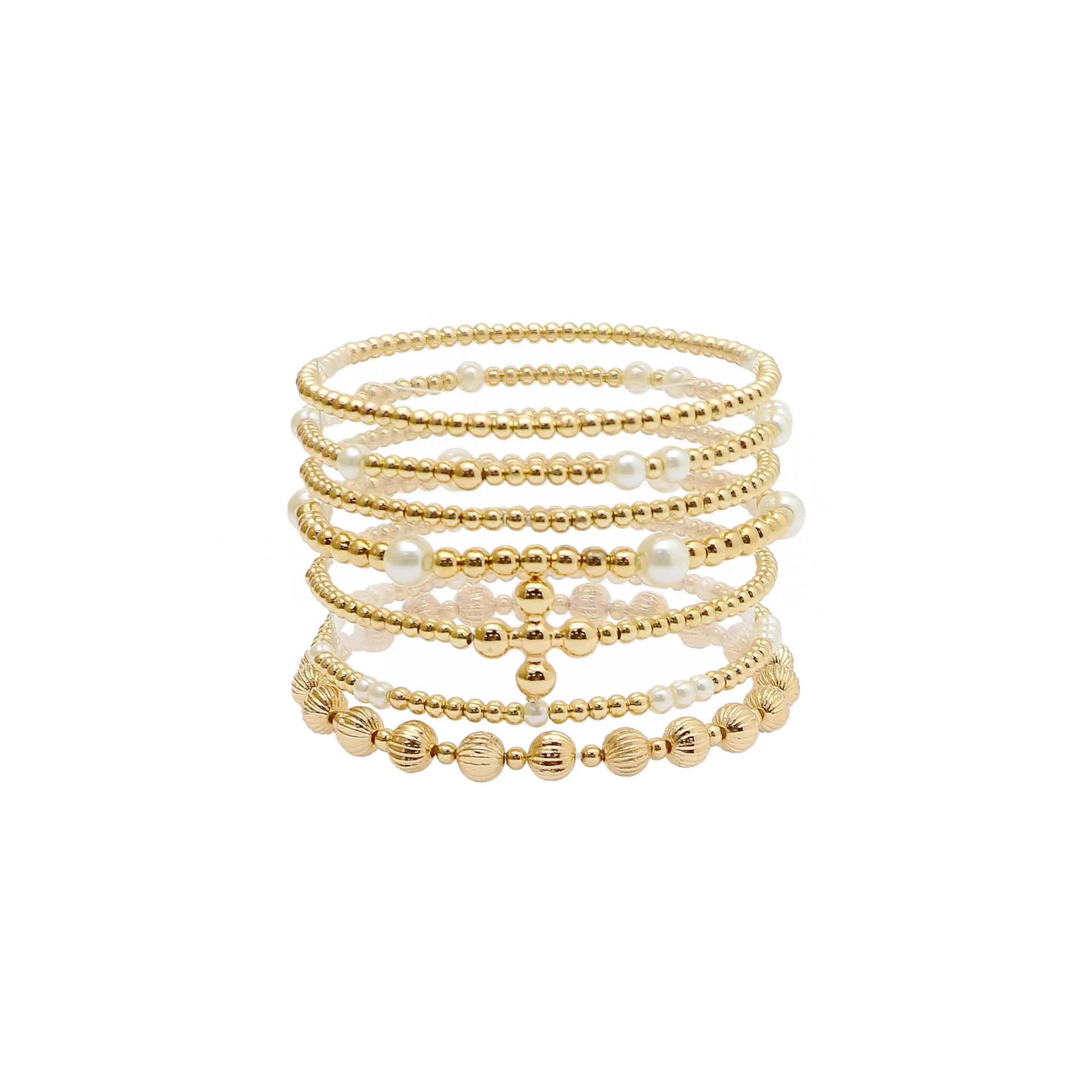 Mixed Pearl and Gold Beaded Bracelet Set