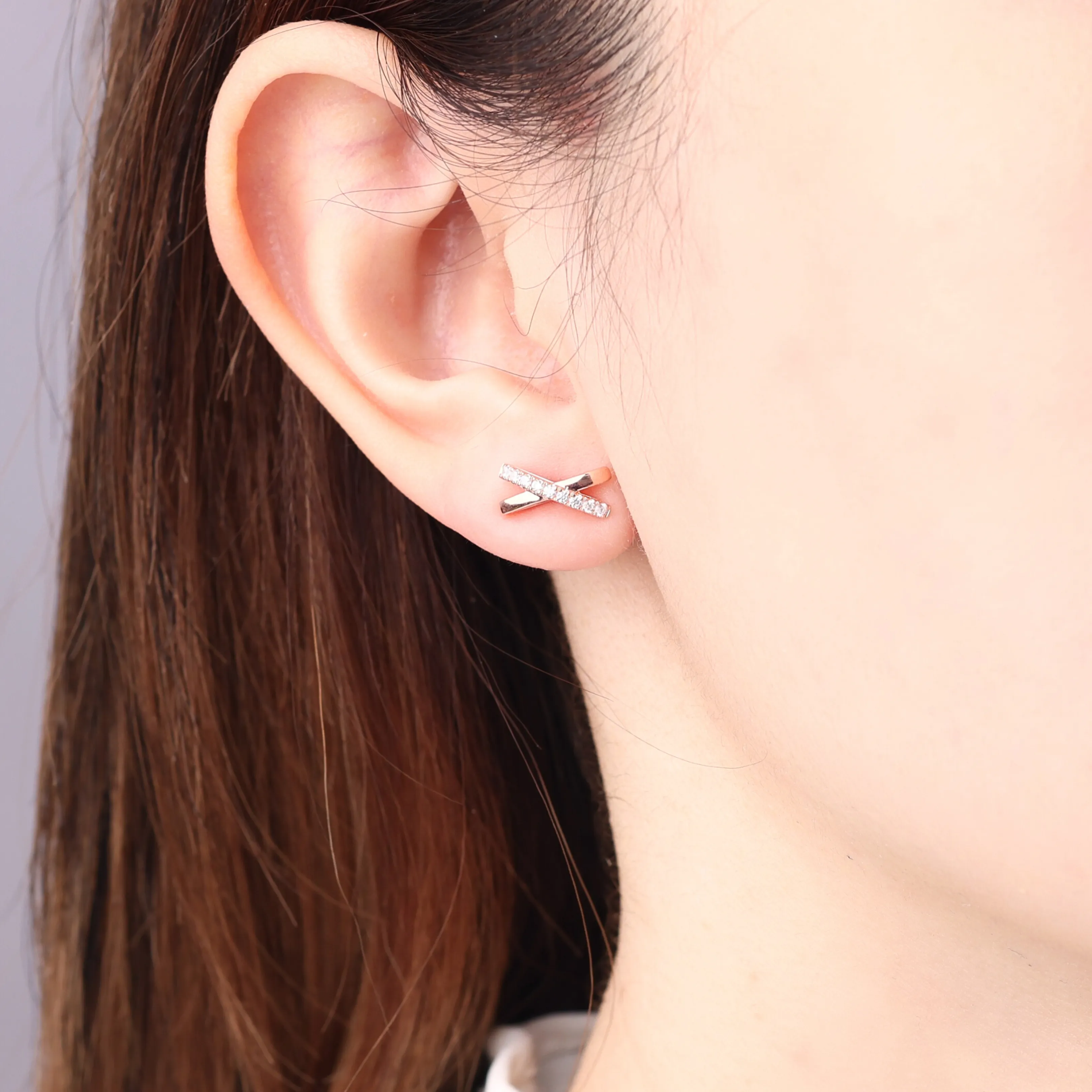 MODERN X-SHAPED CROSS DIAMOND EARRINGS