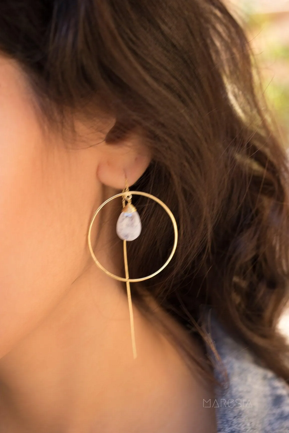 Moonstone Threader Earrings ~ 18k Gold Plated~ ME104