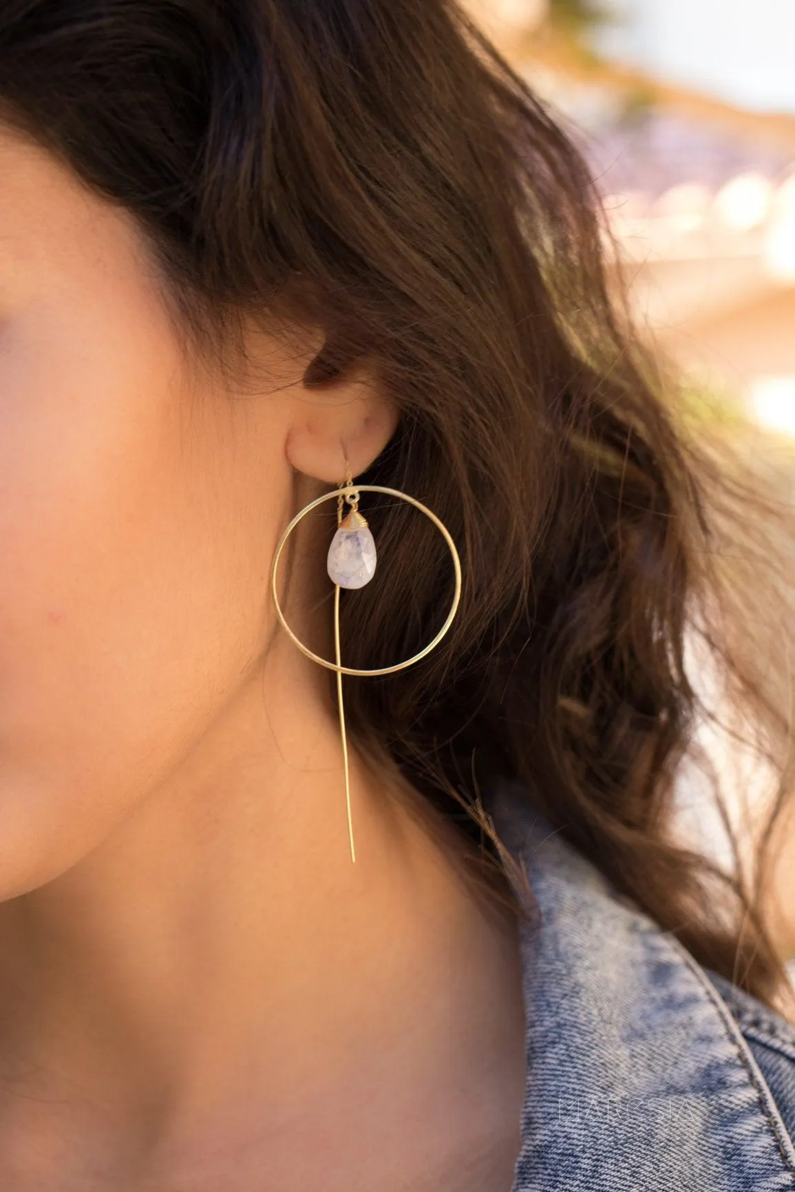Moonstone Threader Earrings ~ 18k Gold Plated~ ME104